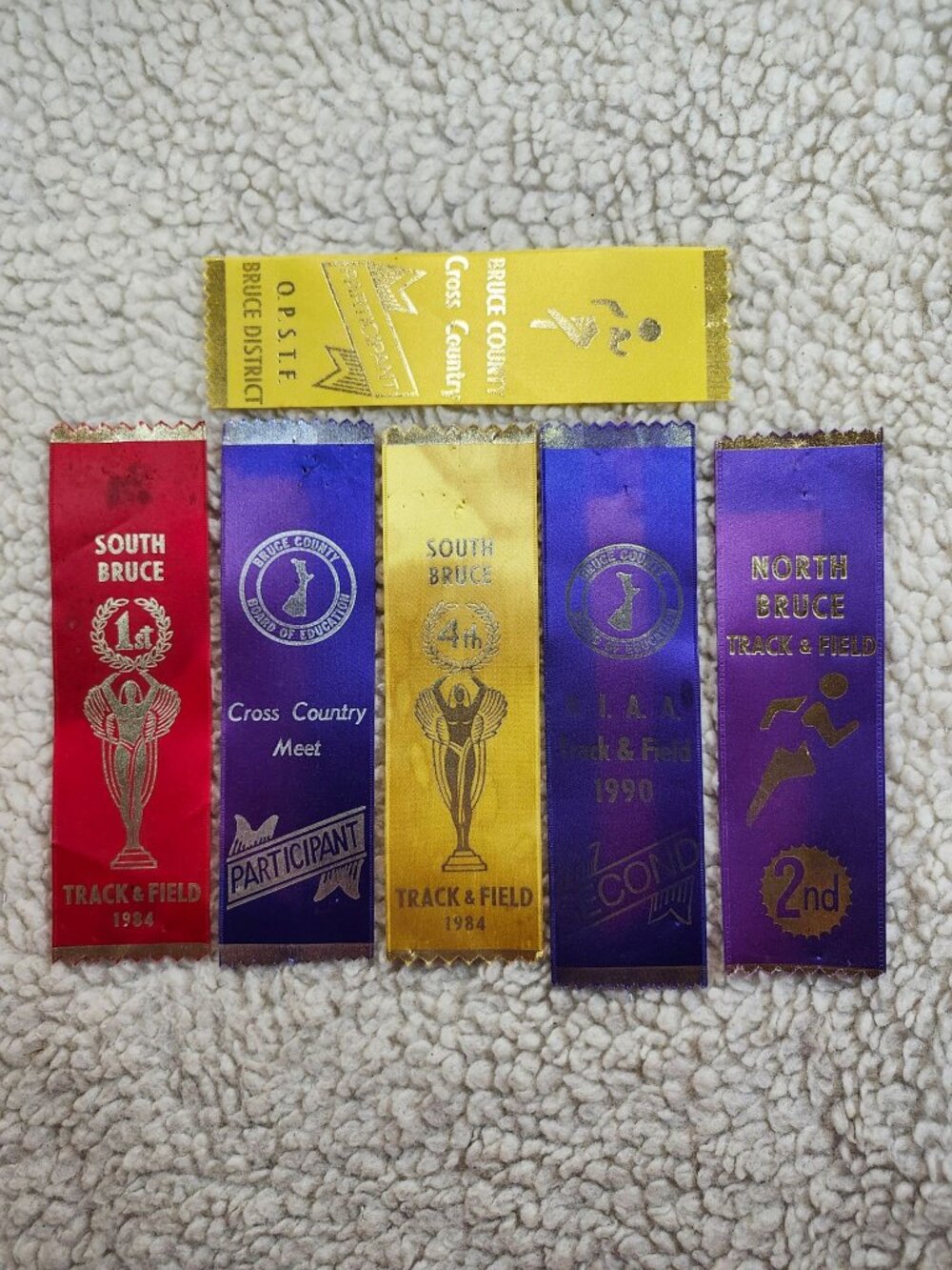 Bruce County Track Field Ribbons South North Participant 1984 1990 Vintage